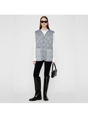 Anine Bing Andy Vest Gray Quilted Monogram NWT